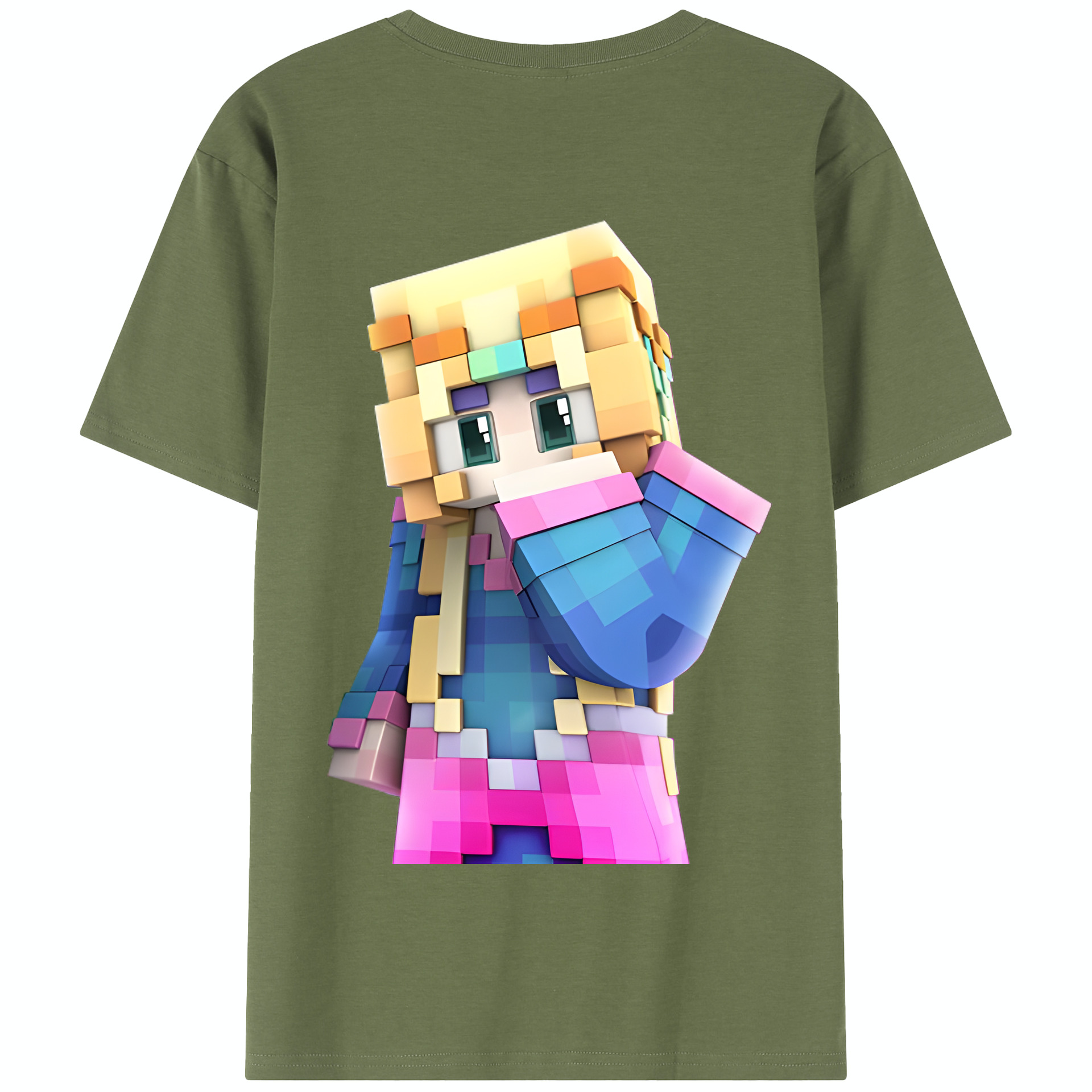 （画像用） マインクラフト ブロックの世界 Minecraft MC Block world 綿100％半袖Tシャツ（背面プリント）